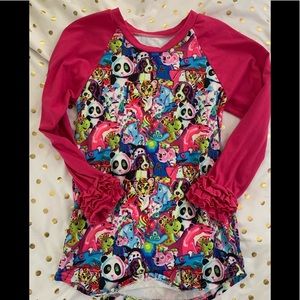 EUC Lisa Frank inspired long sleep ruffle shirt